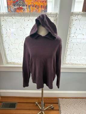 Vince Women's Striped Double-Layer Knit Hoodie in Maroon/Navy